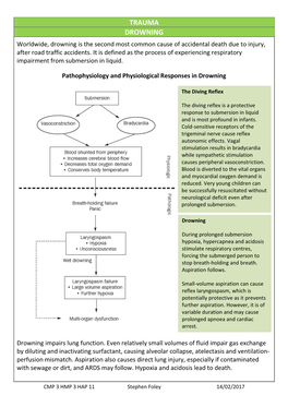 TRAUMA DROWNING Worldwide, Drowning Is the Second Most Common Cause of Accidental Death Due to Injury, After Road Traffic Accidents