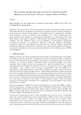 Electrostatic Ignition Hazards Associated with Flammable Substances in the Form of Gases , Vapors, Mists and Dusts