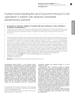 A Phase II Study Evaluating the Use of Concurrent Mitomycin C and Capecitabine in Patients with Advanced Unresectable Pseudomyxoma Peritonei