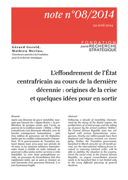 L'effondrement De L'état Centrafricain Au Cours De La Dernière Décennie