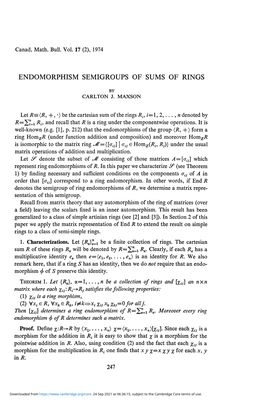 Endomorphism Semigroups of Sums of Rings