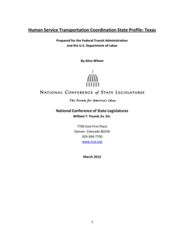 Human Service Transportation Coordination State Profile: Texas