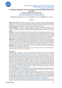 Examining Challenging Factors of Tourism Entrepreneurship in Oman