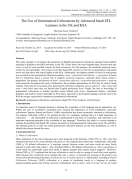 The Use of Grammatical Collocations by Advanced Saudi EFL Learners in the UK and KSA