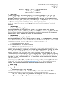 Minutes for the Conservation Commission April 24, 2019 Page 1 of 4 MINUTES for the CONSERVATION COMMISSION Wednesday, April 24, 2019 Siskiyou Room, 51 Winburn Way 1