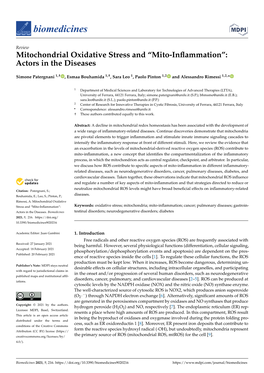 Mitochondrial Oxidative Stress and “Mito-Inﬂammation”: Actors in the Diseases