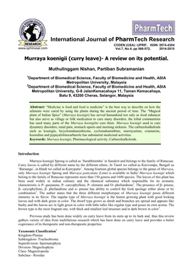 Murraya Koenigii (Curry Leave)- a Review on Its Potential