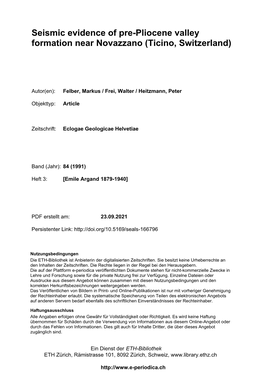 Seismic Evidence of Pre-Pliocene Valley Formation Near Novazzano (Ticino, Switzerland)