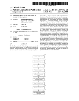 (12) Patent Application Publication (10) Pub. No.: US 2011/0098193 A1 Kingsmore Et Al