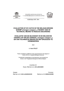 Analyse Van De Teruggooi in De Belgische Garnaalvisserij En