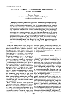 Female-Biased Delayed Dispersal and Helping in American Crows