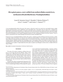 Microglanis Pataxo, a New Catfish from Southern Bahia Coastal Rivers, Northeastern Brazil (Siluriformes: Pseudopimelodidae)