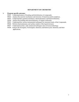 1 DEPARTMENT of CHEMISTRY Program Specific Outcomes PSO1