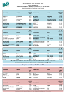 Transports Scolaires Annee 2020 - 2021 Sivos D'hacqueville Ecoles De Hacqueville - Richeville - Farceaux - Le Thil En Vexin Sainte Marie De Vatimesnil - Mouflaines