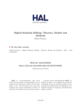 Digital Scholarly Editing: Theories, Models and Methods Elena Pierazzo