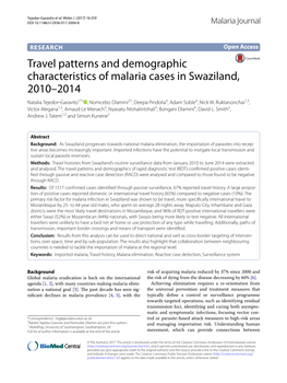 Travel Patterns and Demographic Characteristics of Malaria Cases In