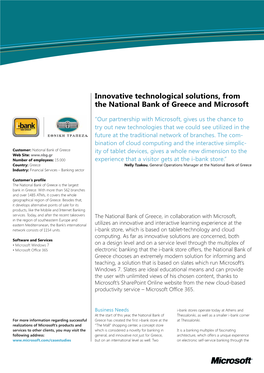 Innovative Technological Solutions, from the National Bank of Greece and Microsoft