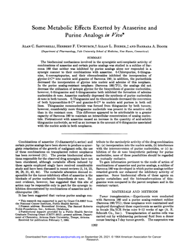 Some Metabolic Effects Exerted by Azaserine and Purine Analogs in Vivo@