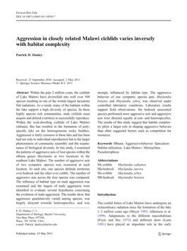 Aggression in Closely Related Malawi Cichlids Varies Inversely with Habitat Complexity