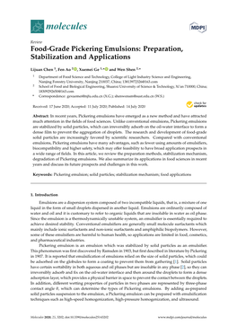 Food-Grade Pickering Emulsions: Preparation, Stabilization and Applications