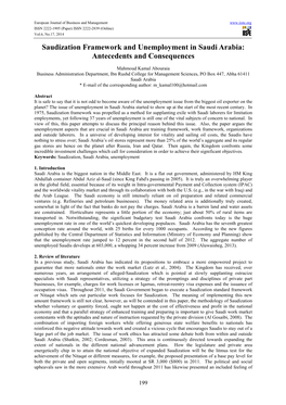 Saudization Framework and Unemployment in Saudi Arabia: Antecedents and Consequences