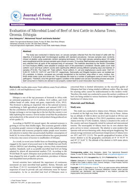 Evaluation of Microbial Load of Beef of Arsi Cattle in Adama Town, Oromia, Ethiopia