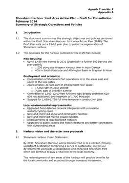 Shoreham Harbour Joint Area Action Plan - Draft for Consultation February 2014 Summary of Strategic Objectives and Policies