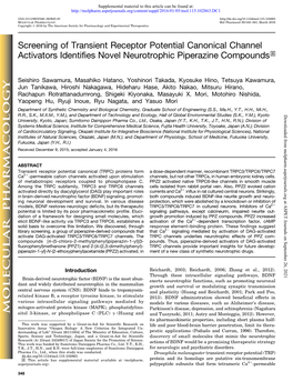 Screening of Transient Receptor Potential Canonical Channel Activators Identifies Novel Neurotrophic Piperazine Compounds S