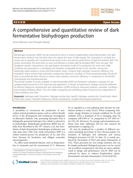 A Comprehensive and Quantitative Review of Dark Fermentative Biohydrogen Production Simon Rittmann and Christoph Herwig*