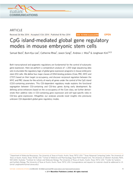 Cpg Island-Mediated Global Gene Regulatory Modes in Mouse Embryonic Stem Cells