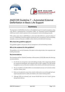 ANZCOR Guideline 7 – Automated External Defibrillation in Basic Life Support