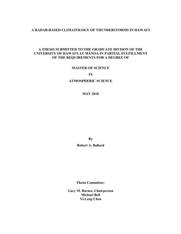 A Radar-Based Climatology of Thunderstorms in Hawai'i