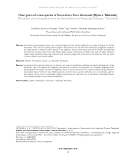 Description of a New Species of Stenotabanus from Venezuela (Diptera: Tabanidae) Descrição De Uma Espécie Nova De Stenotabanus Da Venezuela (Diptera: Tabanidae)