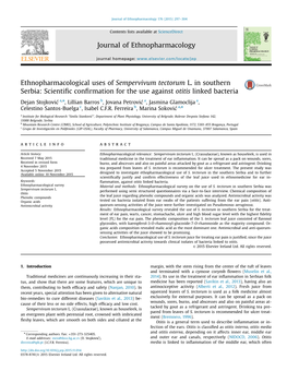 Ethnopharmacological Uses of Sempervivum Tectorum L. in Southern Serbia: Scientiﬁc Conﬁrmation for the Use Against Otitis Linked Bacteria