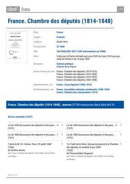 France. Chambre Des Députés (1814-1848)