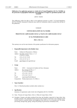 Of Council Regulation (EC) No 510/2006 on the Protection of Geographical Indications and Designations of Origin for Agricultural Products and Foodstuffs