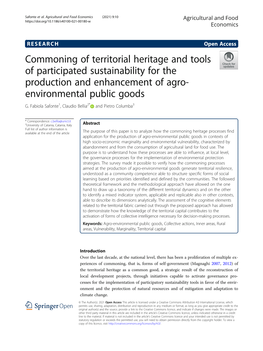 Commoning of Territorial Heritage and Tools of Participated Sustainability for the Production and Enhancement of Agro- Environmental Public Goods G