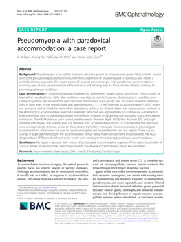 Pseudomyopia with Paradoxical Accommodation: a Case Report in Ki Park1, Young Kee Park2, Jae-Ho Shin3 and Yeoun Sook Chun4*