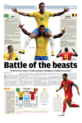 Brazil Seek to Temper World Cup Hopes of Belgium's 'Golden