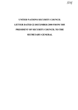 United Nations Security Council Letter Dated 22 December 2000 from The