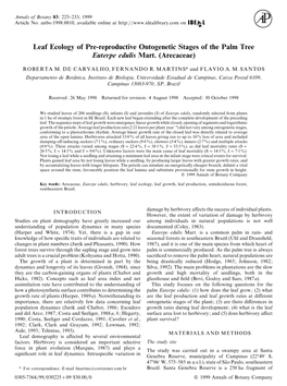 Leaf Ecology of Pre-Reproductive Ontogenetic Stages of the Palm Tree Euterpe Edulis Mart. (Arecaceae)