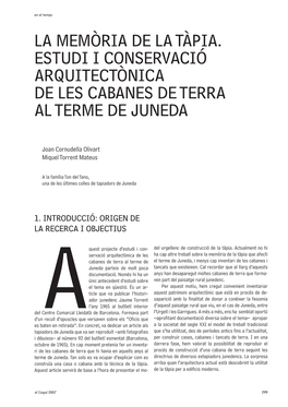 La Memòria De La Tàpia. Estudi I Conservació Arquitectònica De Les Cabanes De Terra Al Terme De Juneda