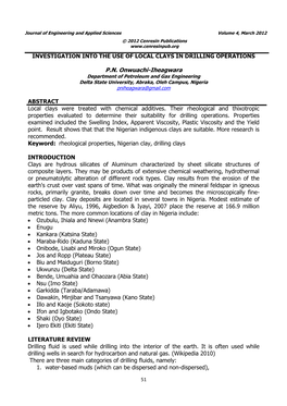 Investigation Into the Use of Local Clays in Drilling Operations