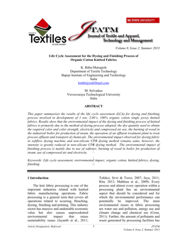 Life Cycle Assessment for the Dyeing and Finishing Process of Organic Cotton Knitted Fabrics