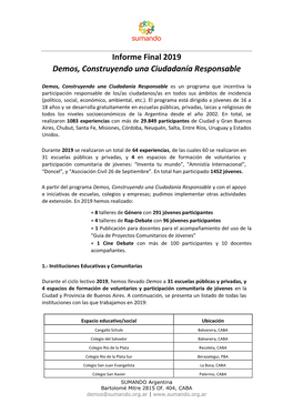 Informe Final 2019 Demos, Construyendo Una Ciudadanía Responsable