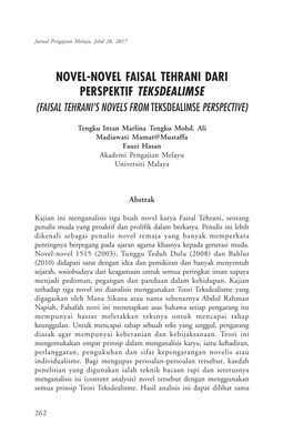 Novel-Novel Faisal Tehrani Dari Perspektif Teksdealimse (Faisal Tehrani’S Novels from Teksdealimse Perspective)