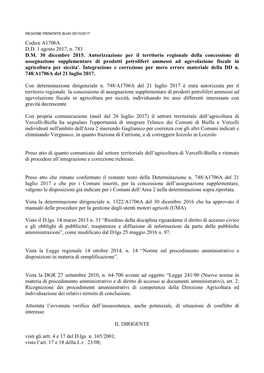 Codice A1706A D.D. 1 Agosto 2017, N. 783 D.M. 30 Dicembre 2015. Autorizzazione Per Il Territorio Regionale Della Concessione Di