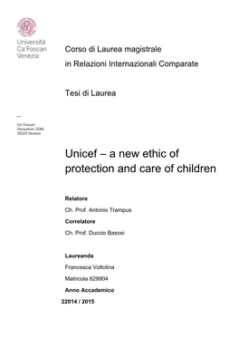 Unicef – a New Ethic of Protection and Care of Children