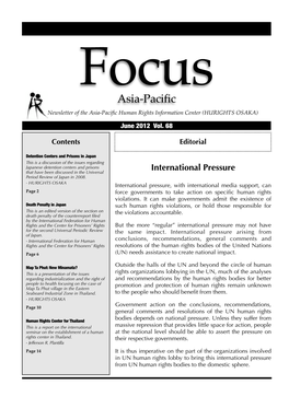 ASIA-PACIFIC APRIL 2010 VOLUME 59 Focus Asia-Pacific Newsletter of the Asia-Paciﬁc Human Rights Information Center (HURIGHTS OSAKA) June 2012 Vol