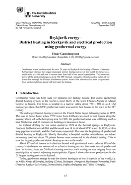 District Heating in Reykjavik and Electrical Production Using Geothermal Energy